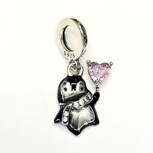 NWT For Pandora Charm Bracelets S925 Rhinestone Black Silver Pink Penguin Dangle